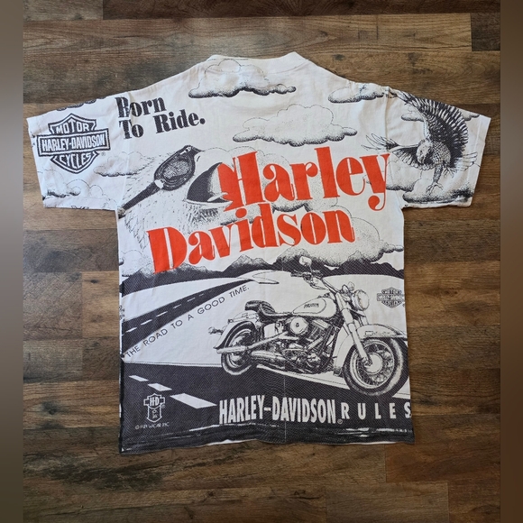 Harley Davidson Vintage 90's Men's Born To Ride All Over Print T-Shirt Size XL - Picture 2 of 10